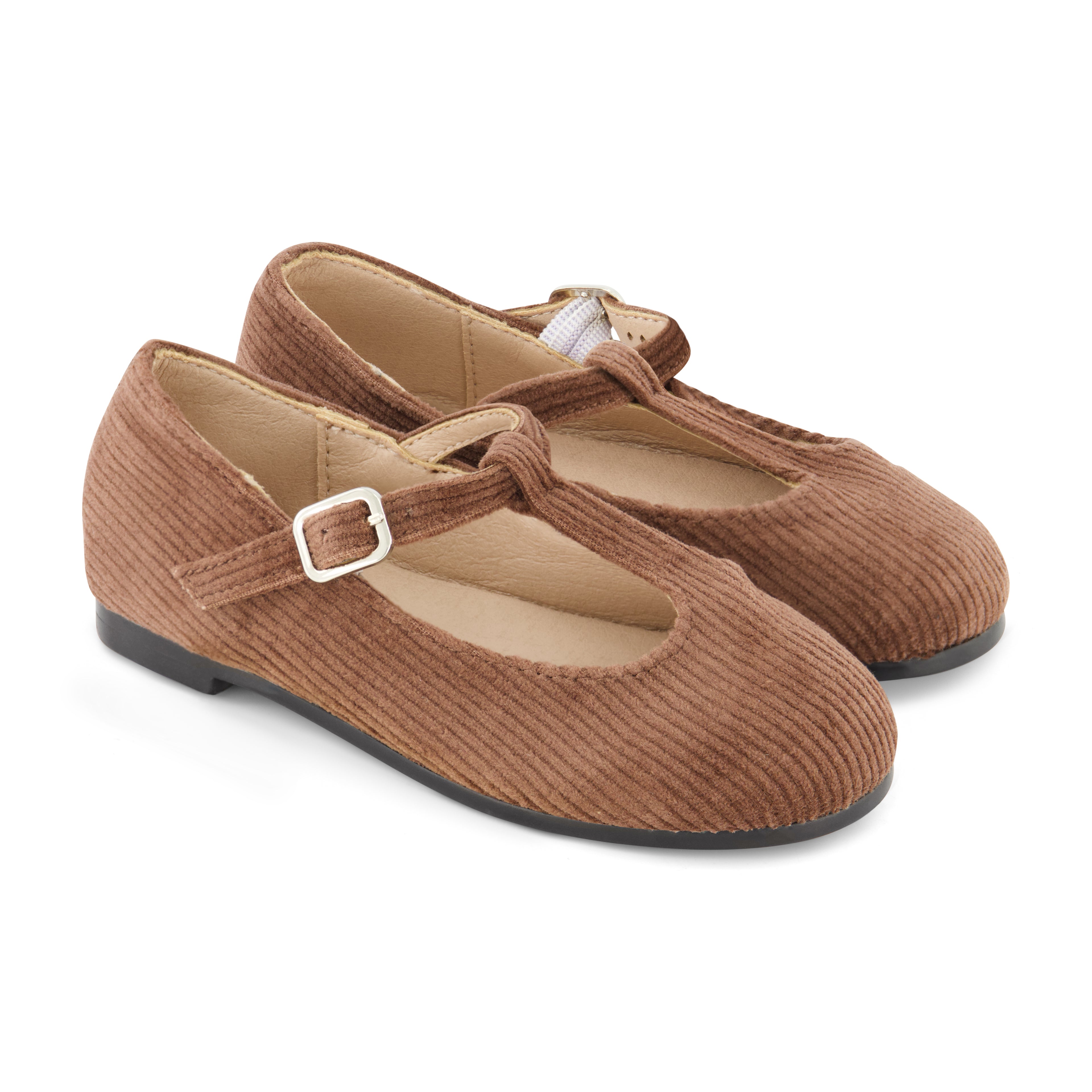Corded Velvet T-Strap - Hard Sole
