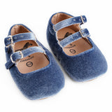 Velvet Double Buckle Mary Jane - Soft and Rubber Sole