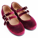 Velvet Double Buckle Mary Jane - Hard Sole