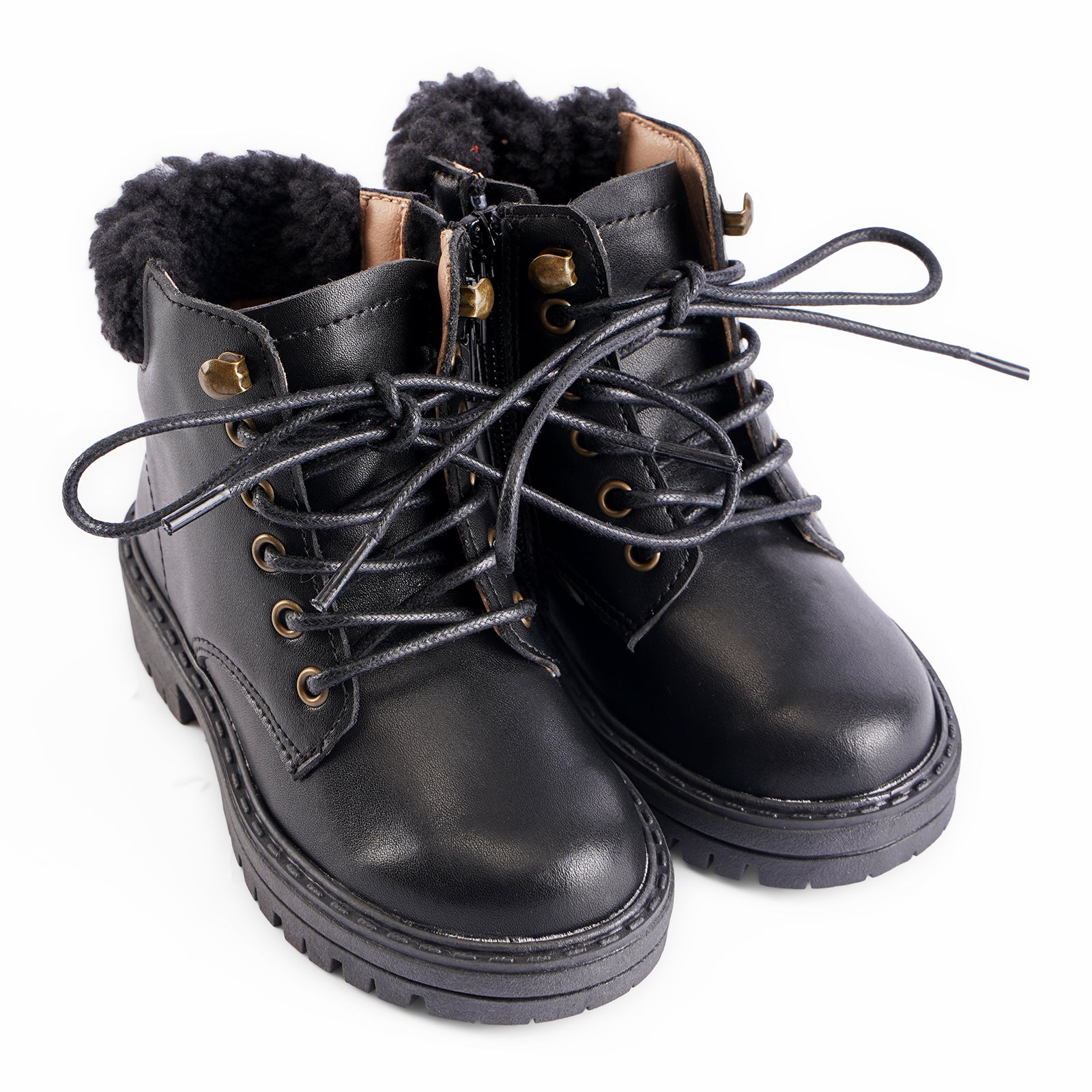 Fur Leather Boots - Hard Sole