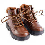 Fur Leather Boots - Hard Sole