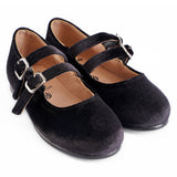 Velvet Double Buckle Mary Jane - Hard Sole