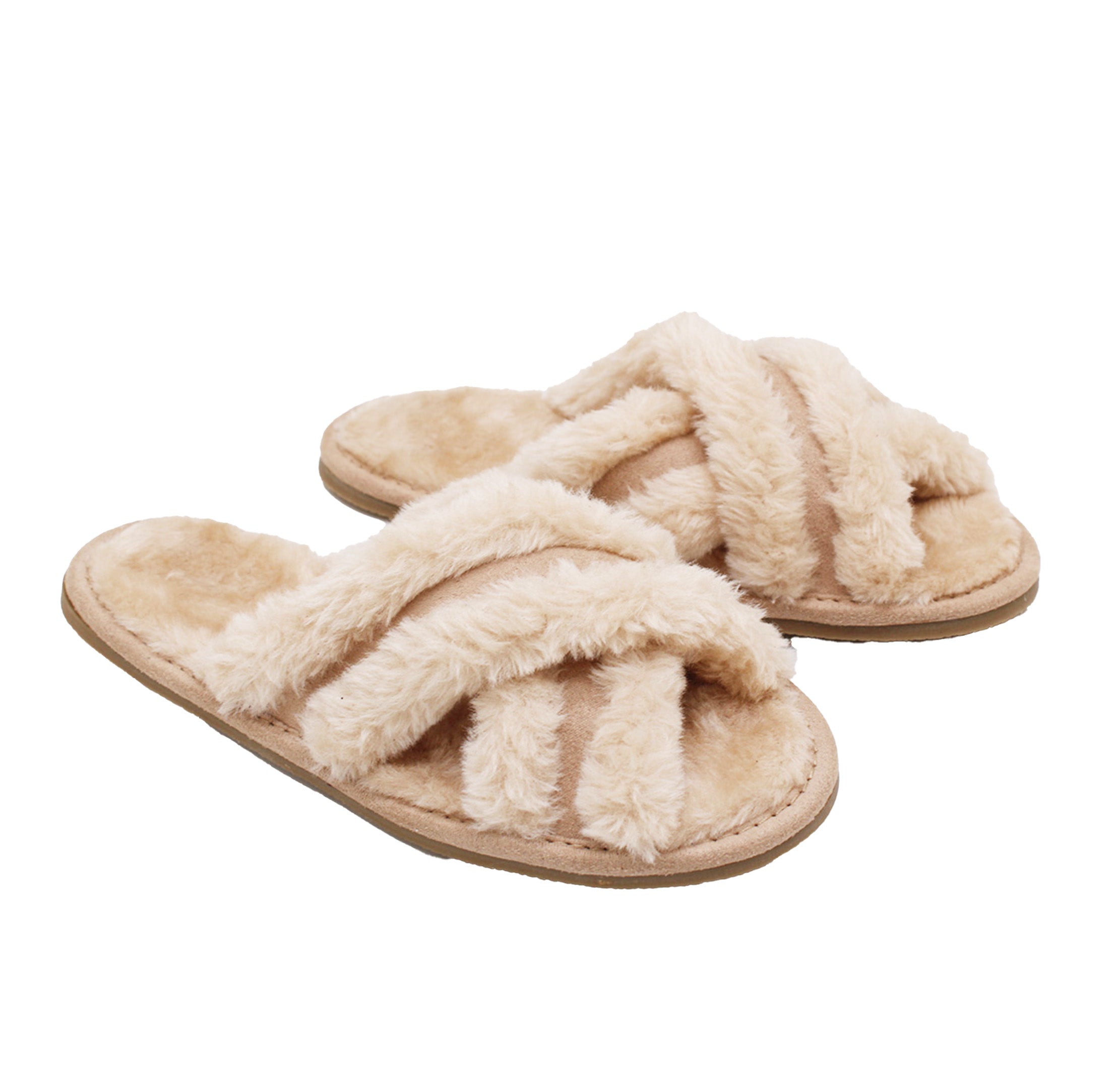 Plush Criss-Cross Slipper - Hard Sole