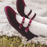 Velvet Double Buckle Mary Jane - Hard Sole