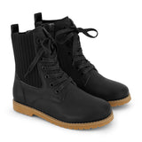 Leather Ribbed Booties - Hard Sole High Top