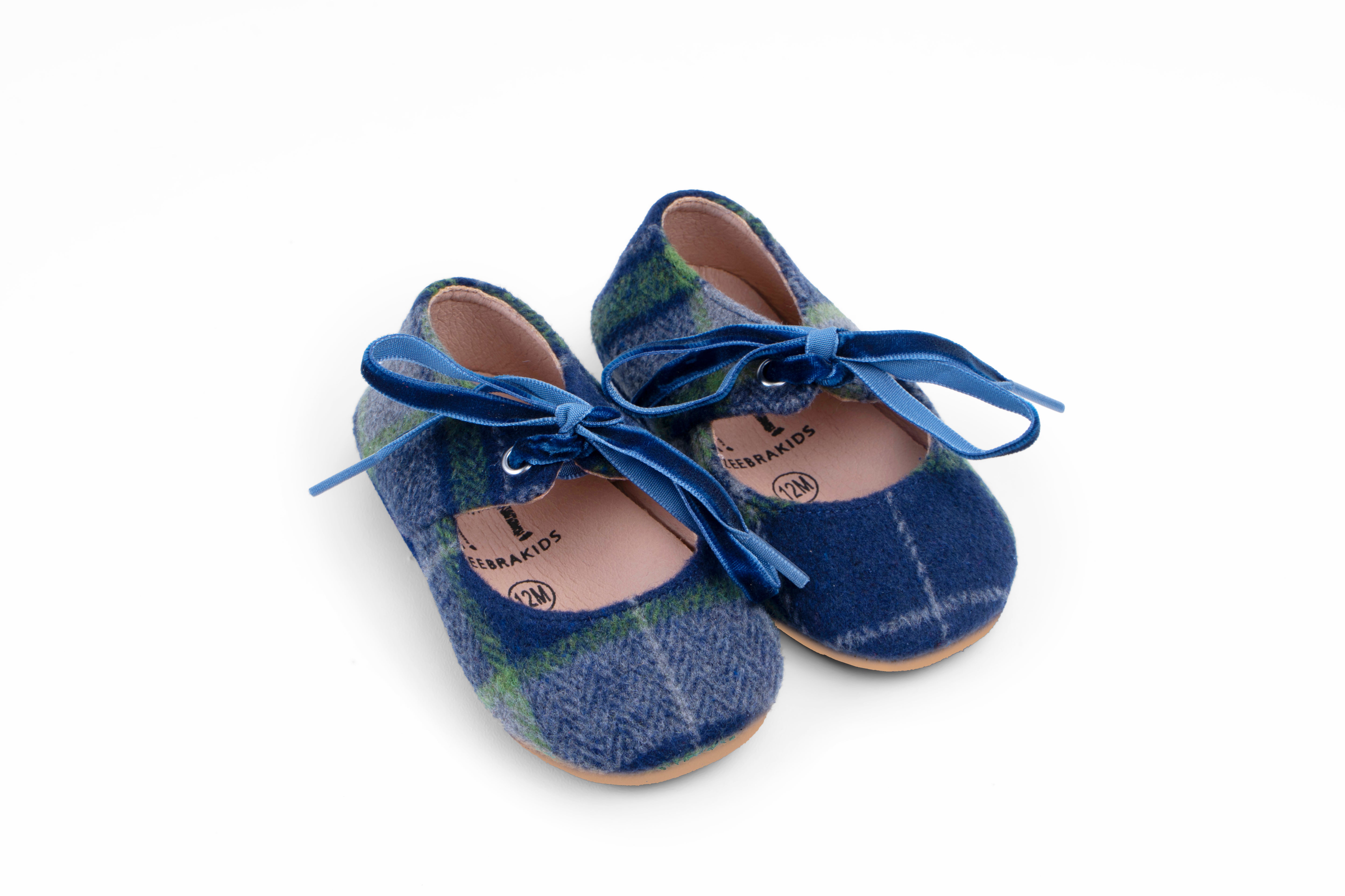 Wool Plaid Bow Mary Jane - Soft Sole - Zeebrakids